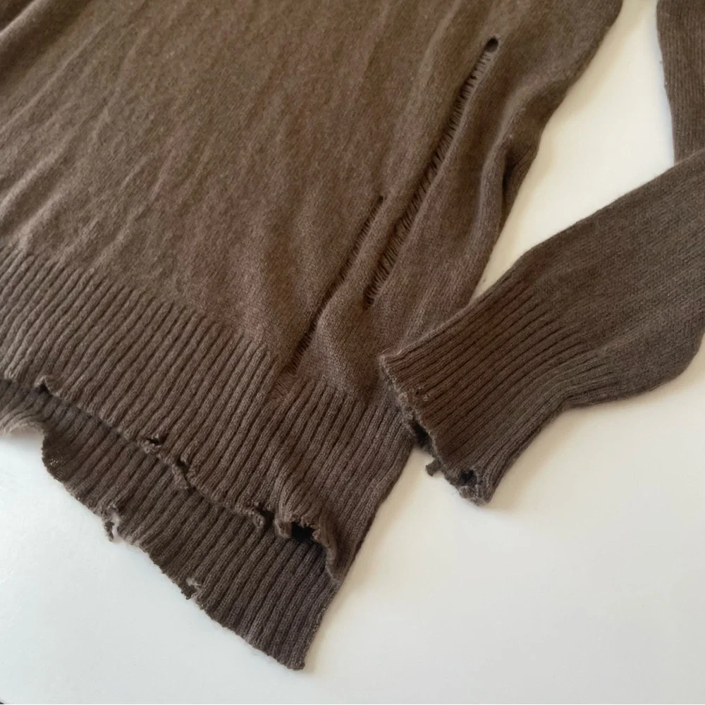Enza Costa Cashmere Wool distressed women’s sweater small brown loose knit torn - Picture 5 of 10